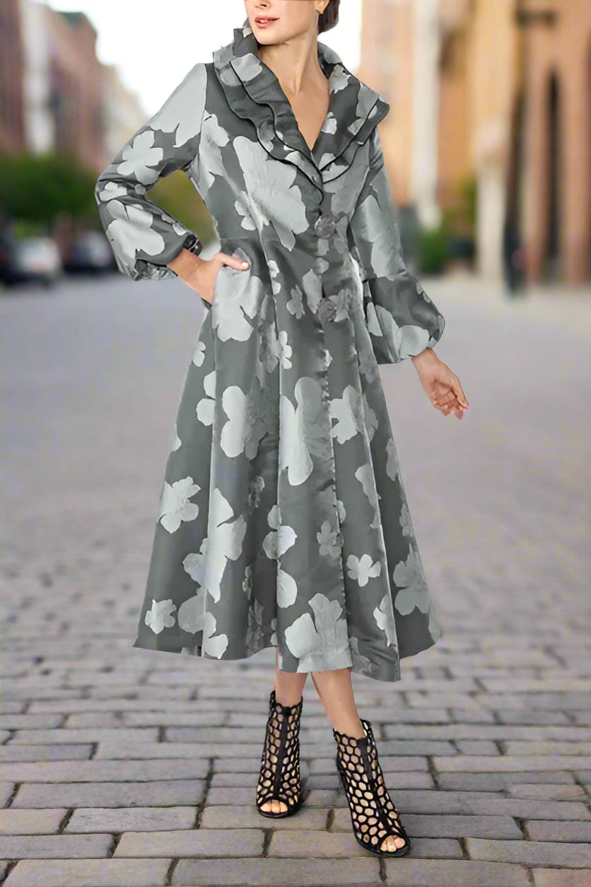 IC Collection Blossom Double Collar Long Jacket-IC-4764J