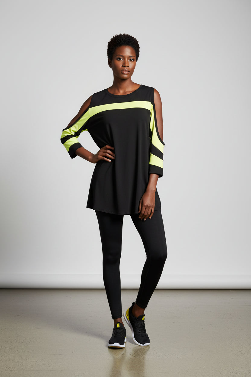 IC Collection Two Tone Open Shoulder Tunic-IC-1381T-B