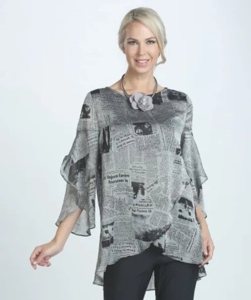 IC Collection Newspaper Print Flowy Top-IC-5151T
