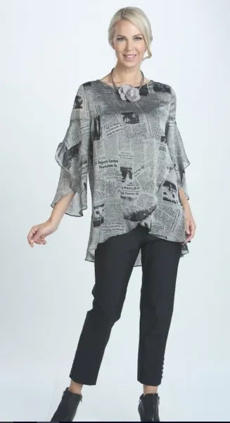 IC Collection Newspaper Print Flowy Top-IC-5151T