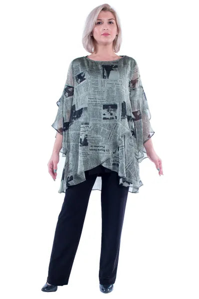 IC Collection Newspaper Print Flowy Top-IC-5151T