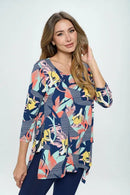By JJ 3/4 Sleeve Retro Summer Print Top-IT-223P-B