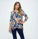 By JJ 3/4 Sleeve Retro Summer Print Top-IT-223P-B