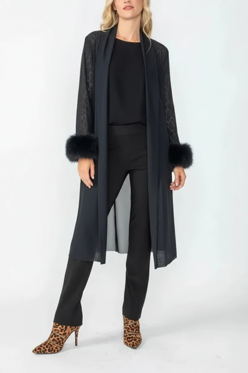 IC Collection Feather Cuff Mesh Long Jacket-IC-6963J
