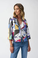 Joseph Ribkoff Faux Suede Face Print Trapeze Jacket-JR-251909