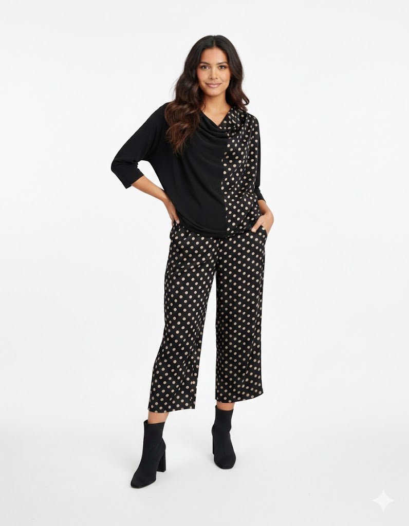 Alembika Coupe Draped Top, Black/Bronze Dots-ET748M