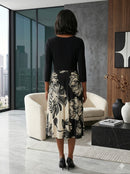 Alembika Elegant Black & Ivory Floral Dress-SD640B
