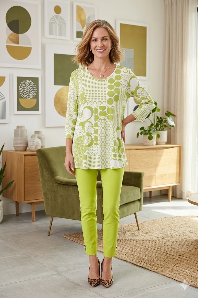 By JJ Modern Lime Abstract Pattern Tunic-SF-240P