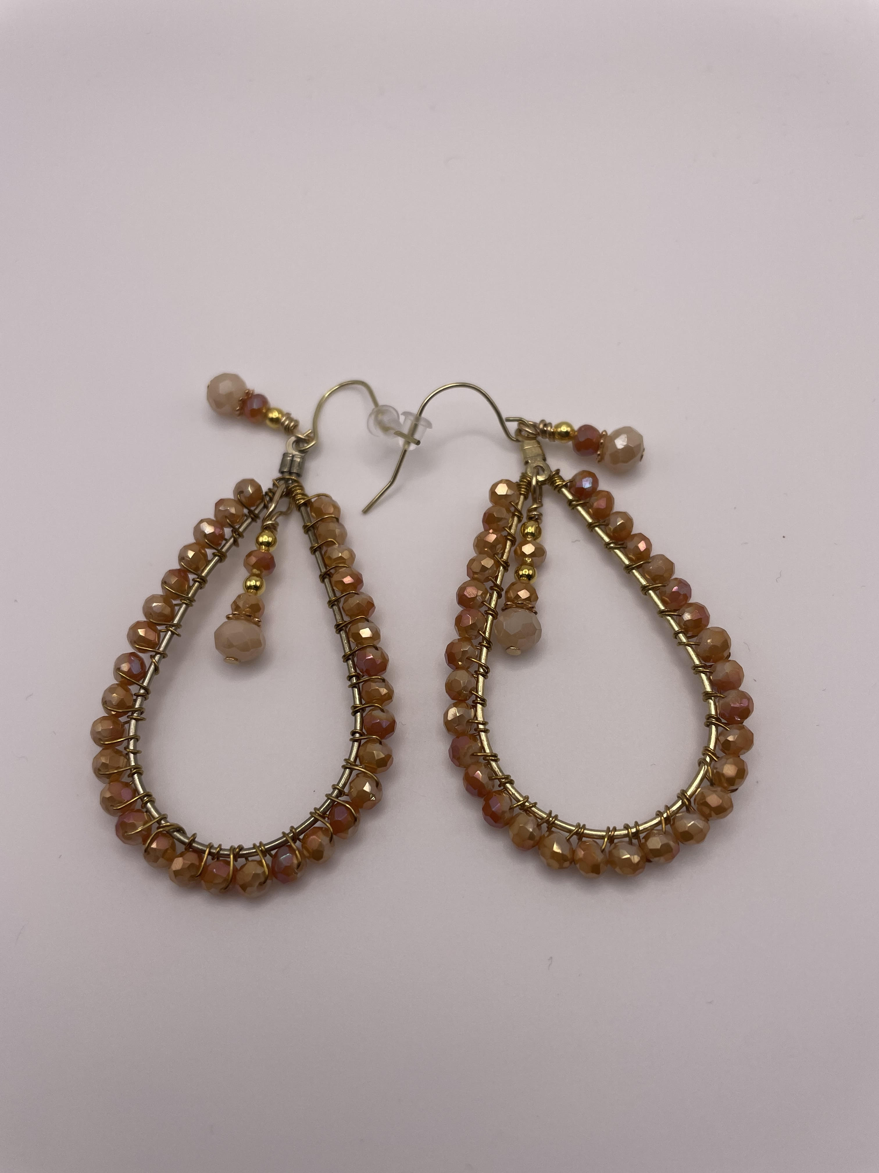 Teardrop Hoop Earrings with Amber Beads-9845