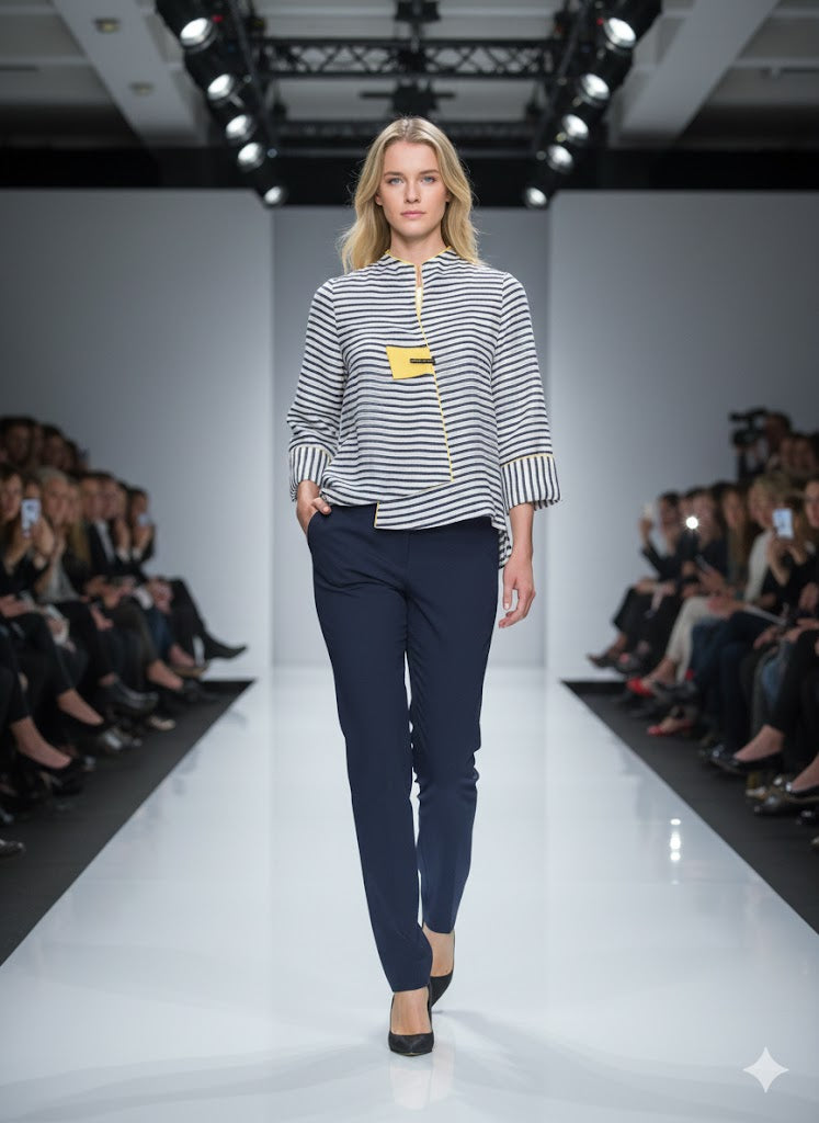 IC Collection Single Button Striped Jacket-IC-5641J