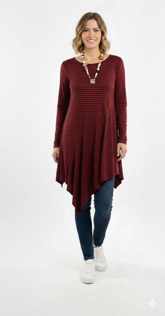 Comfy USA Crinkled Pinstripe Asymmetrical Tunic-C626P