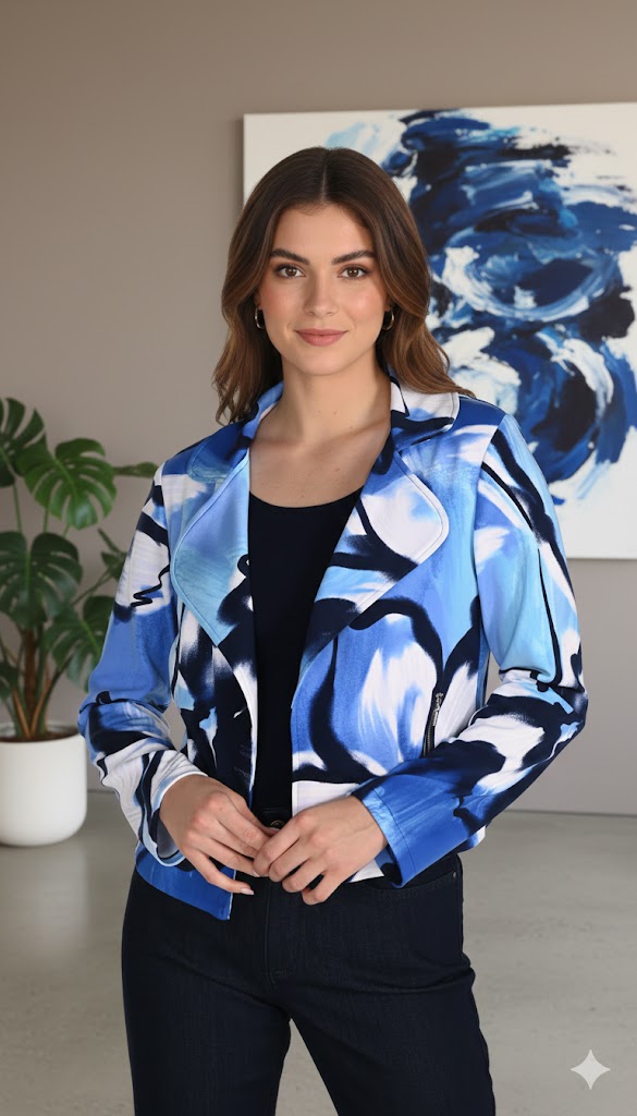 Frank Lyman Blue & White Abstract Jacket-266349