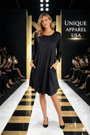 Kozan Long Sleeve Asymmetrical Hem Pocket Dress | TG-1034L