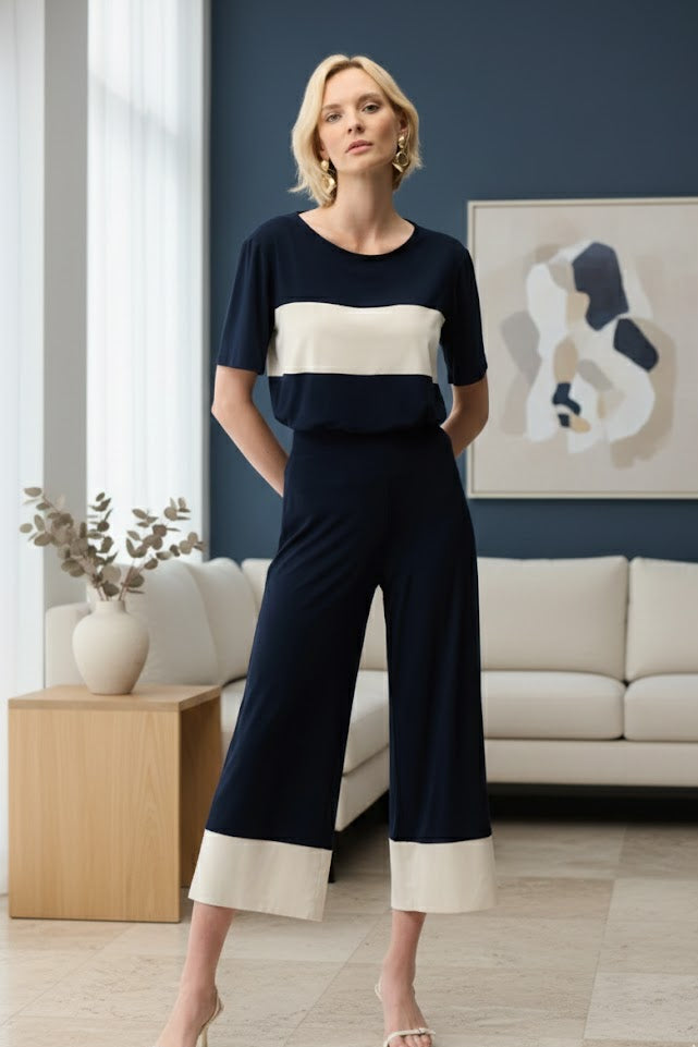 Joseph Ribkoff Silky Knit & Stretch Poplin Color Block Pull-On Culotte Pants-261081