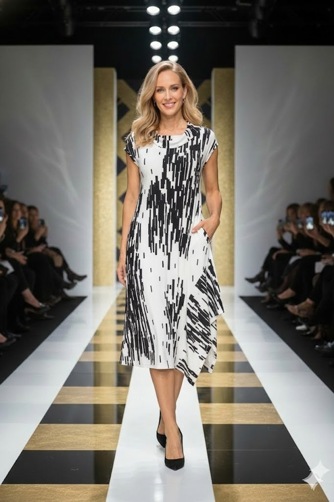 IC Collection Abstract Print Asymmetric Dress | Unique Apparel USA