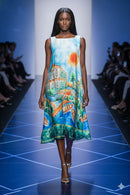 IC Collection Riviera Square Neck Print Dress-7671D