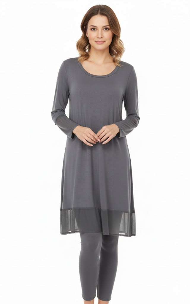 Comfy USA Mixed Fabric High Low Tunic-C4197