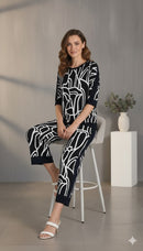 Frank Lyman Geometric Abstract Print Cropped Wide-Leg Pants 266115