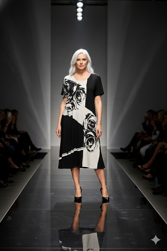 Alembika Abstract Rose Noir A-Line Dress-TD100W