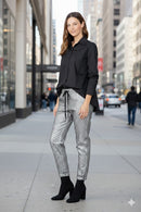 Alembika Metallic Boyfriend Jogger Jeans, Silver-AP623S