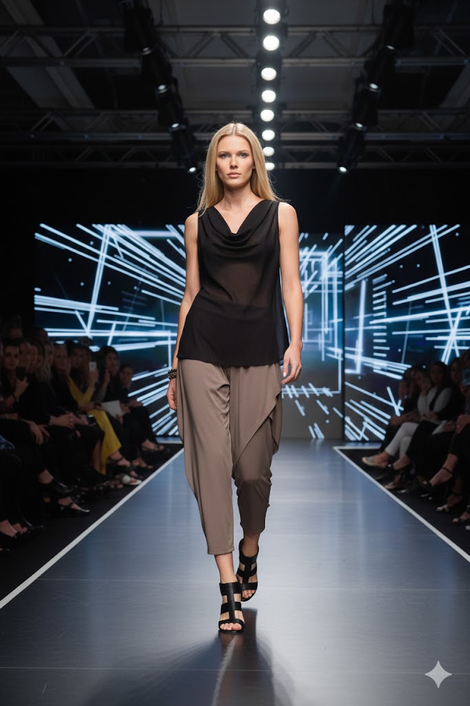 By JJ Asymmetrical Draped Capri Pants- IT-119