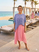 Sunset Breeze Coral Linen Dress-L-703-C