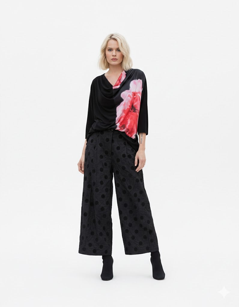 ALEMBIKA Pois Barrel Pants - Polka Dot Wide Leg Trousers EP706D