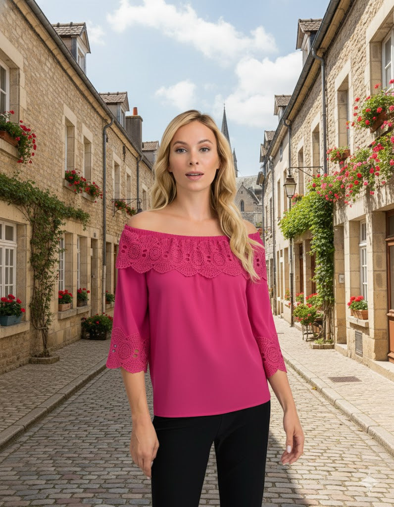 Joseph Ribkoff Lace Trimmed Top | Unique Apparel USA