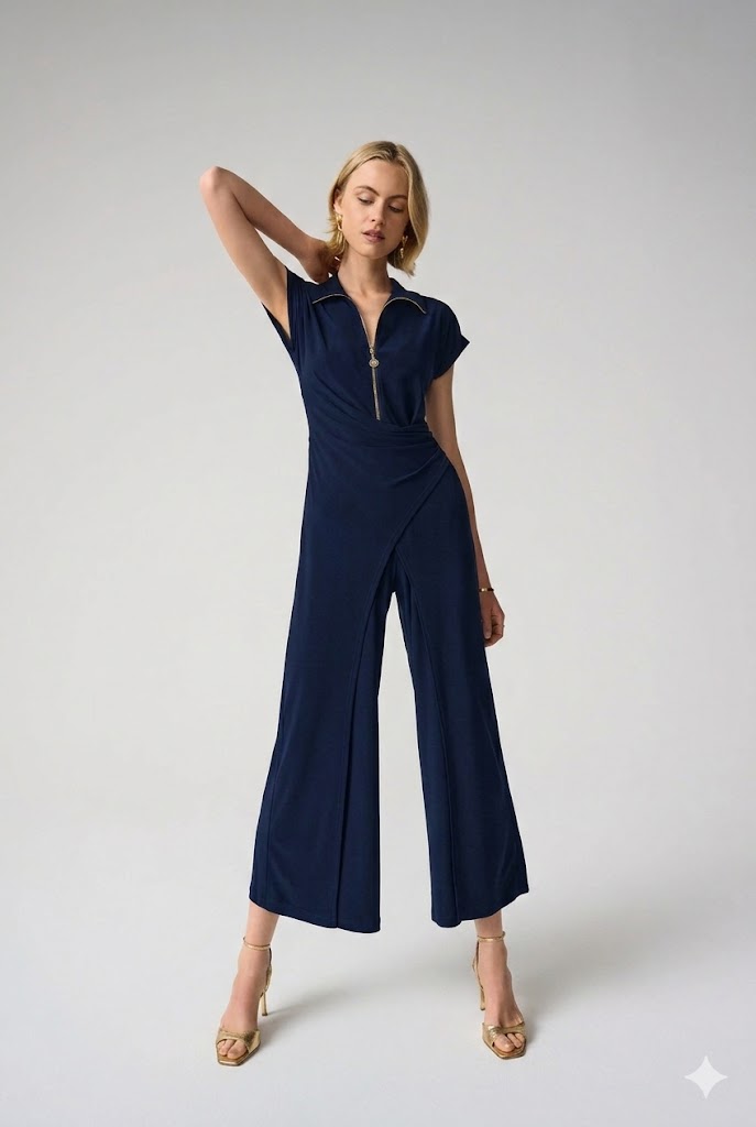 Joseph Ribkoff Silky Knit Culotte Jumpsuit With Gold Zipper-261255