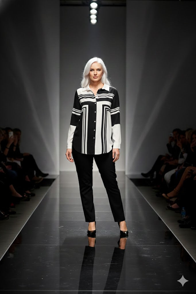 Joseph Ribkoff Vanilla Black Abstract Print Top-223018