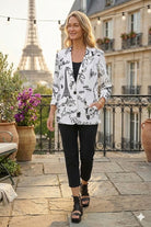 Silky Knit Conversational Print Straight Blazer 252042-Vanilla/Black | Unique Apparel USA