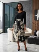 Alembika Elegant Black & Ivory Floral Dress-SD640B
