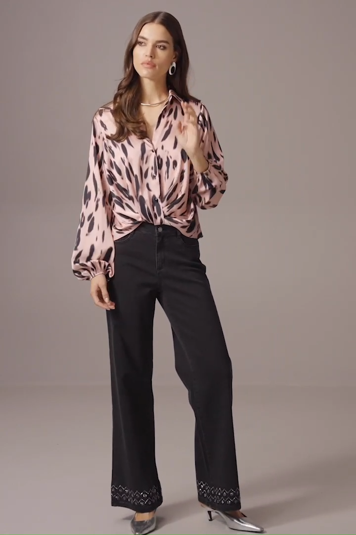 Joseph Ribkoff Satin Animal Print Draped Top-253059